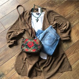 NWT J. Crew Juliette Linen Blend Collarless Knit Brown Blazer Sweater size M